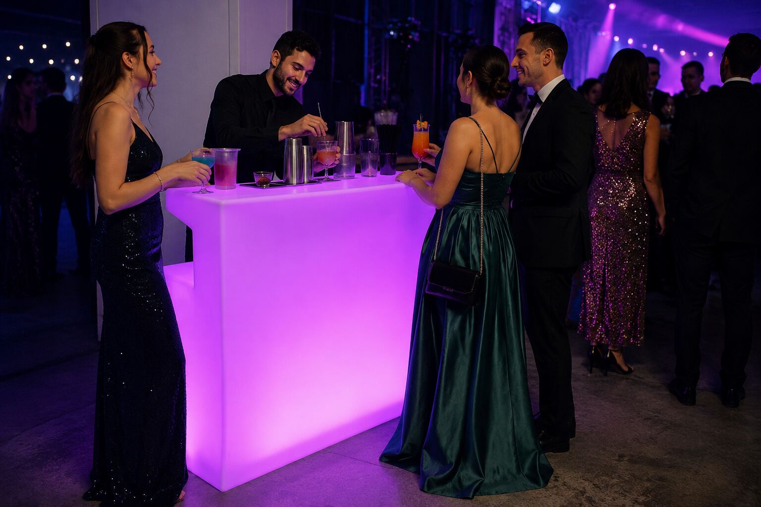 Bar lumineux droit rose lors d’un mariage élégant