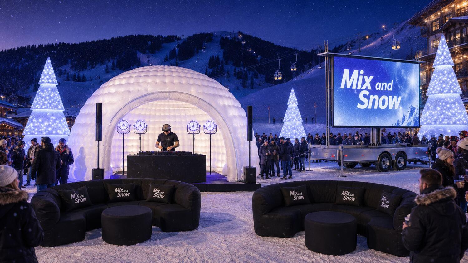 Igloo, écran LED et salons FATPOP pendant un après-ski Mix et Snow
