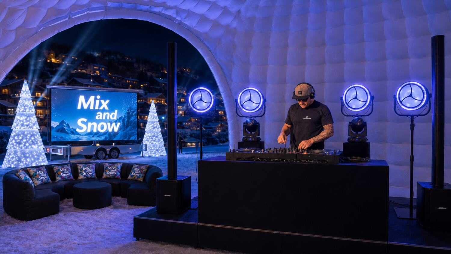 DJ SR Événements installé à l’intérieur de l’igloo Mix et Snow