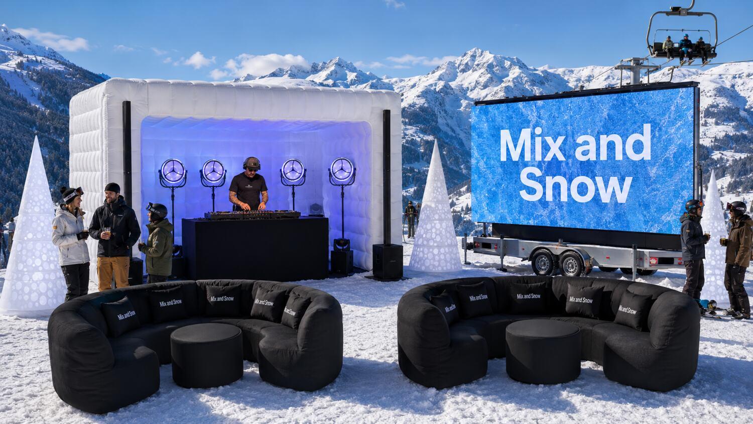Installation Mix et Snow en journée au pied des remontées mécaniques