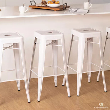 Tabouret haut métal type Tolix blanc